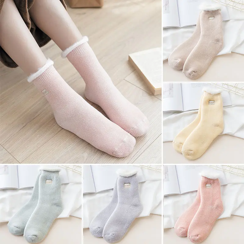 Winter Socks Women Plus Velvet Thick Wool Warm Socks Soft Terry Woman Lady Floor Socks