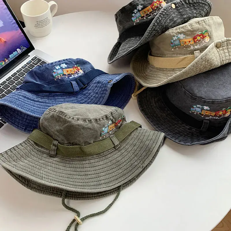 Retro Washed Cotton Fisherman Caps for Women Outdoor Hiking Mountaineering Sun Hats Wide Brim Sunshade Western Cowboy Caps