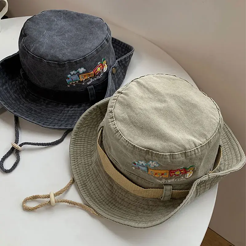 Retro Washed Cotton Fisherman Caps for Women Outdoor Hiking Mountaineering Sun Hats Wide Brim Sunshade Western Cowboy Caps