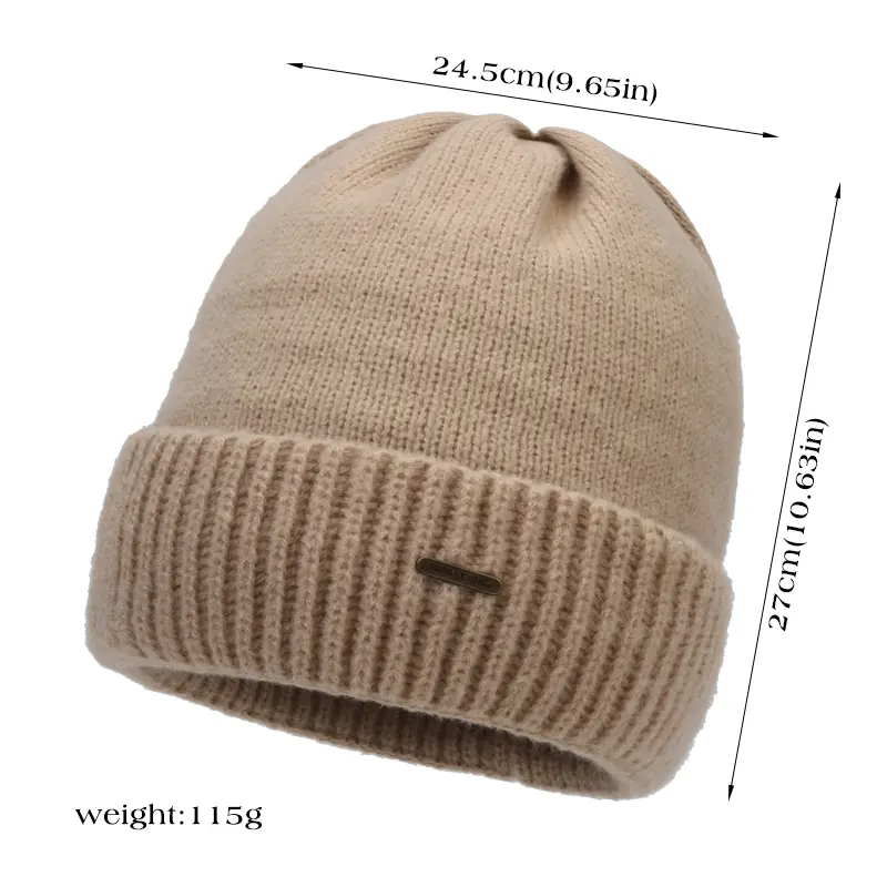 Solid Color Knitted Beanies Caps for Women Winter Thicken Warm Crochet Woolen Ear Protection Hats Outdoor Windproof Pullover Hat