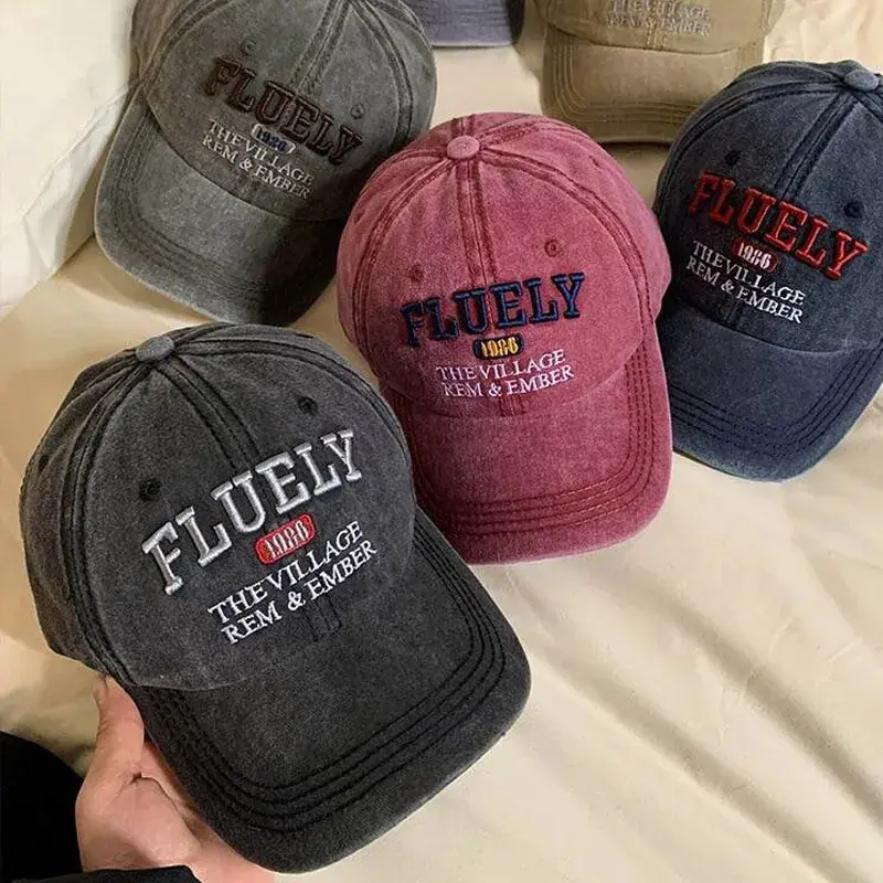 Retro Embroidery Letter Baseball Caps for Women Men Fashion Washed Cotton Peaked Hats Unisex Outdoor Sports Sunshade Hats