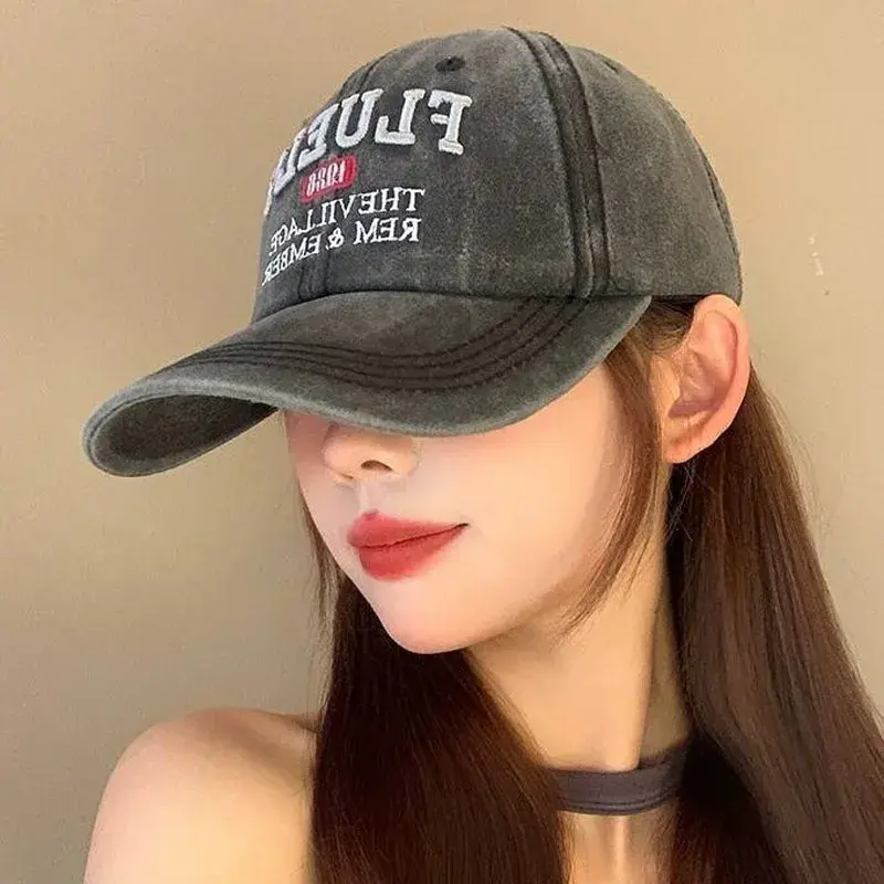 Retro Embroidery Letter Baseball Caps for Women Men Fashion Washed Cotton Peaked Hats Unisex Outdoor Sports Sunshade Hats