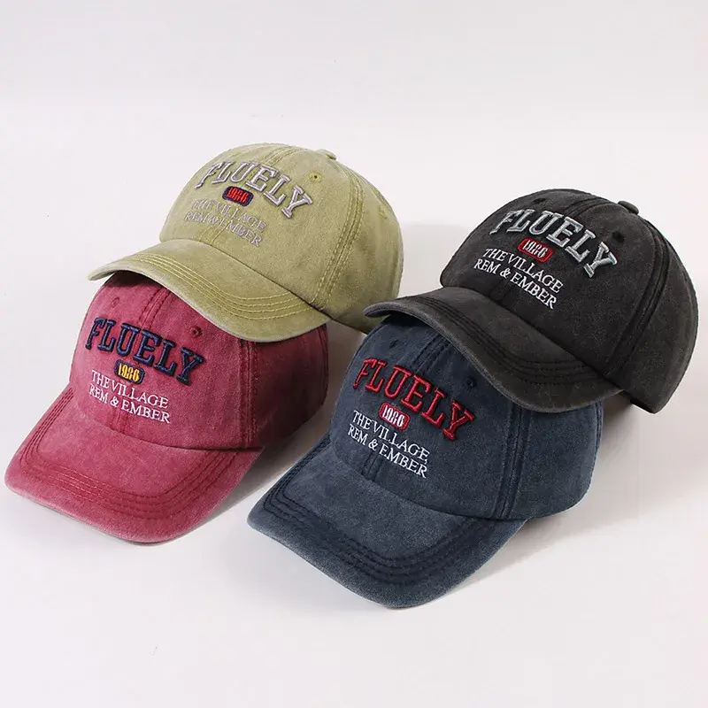 Retro Embroidery Letter Baseball Caps for Women Men Fashion Washed Cotton Peaked Hats Unisex Outdoor Sports Sunshade Hats