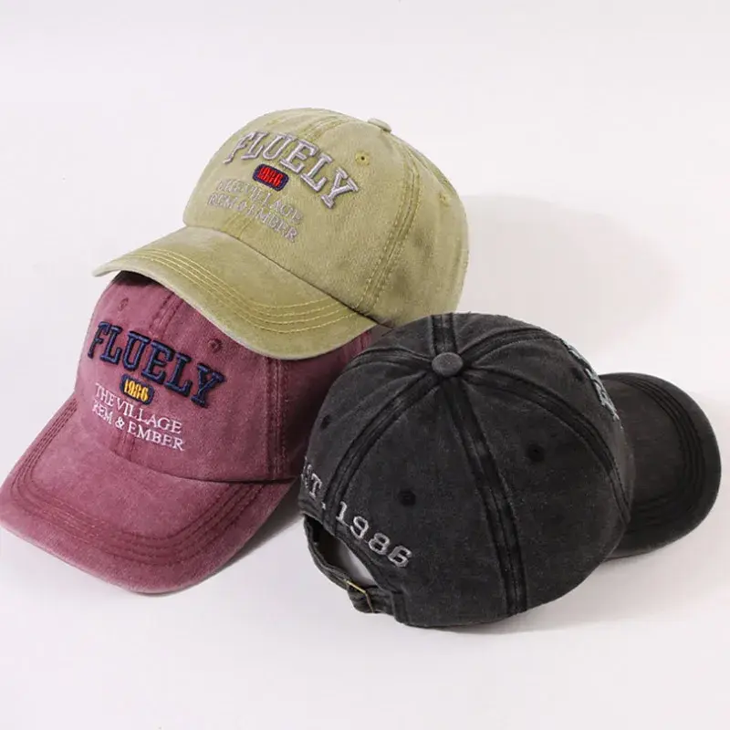 Retro Embroidery Letter Baseball Caps for Women Men Fashion Washed Cotton Peaked Hats Unisex Outdoor Sports Sunshade Hats