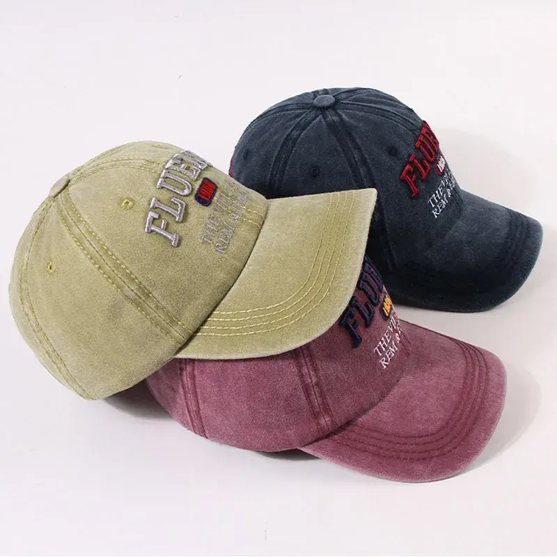 Retro Embroidery Letter Baseball Caps for Women Men Fashion Washed Cotton Peaked Hats Unisex Outdoor Sports Sunshade Hats