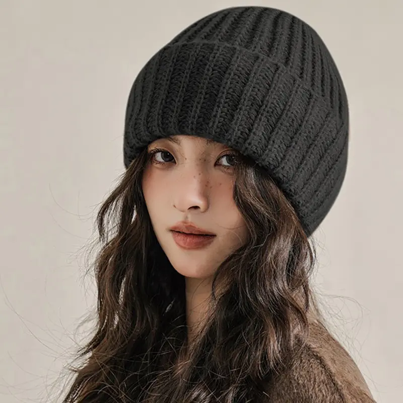 Solid Color Knitted Balaclava Hats for Women Winter Thicken Warm Face Mask Hooded Bonnet Outdoor Windproof Woolen Beanies Caps