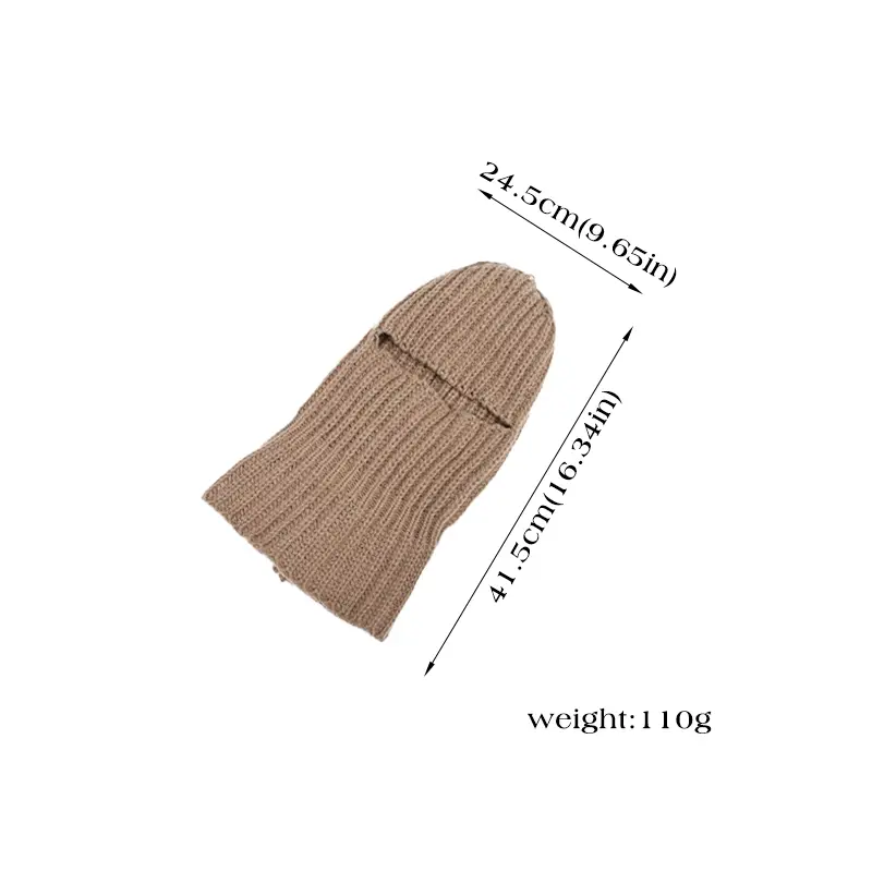 Solid Color Knitted Balaclava Hats for Women Winter Thicken Warm Face Mask Hooded Bonnet Outdoor Windproof Woolen Beanies Caps