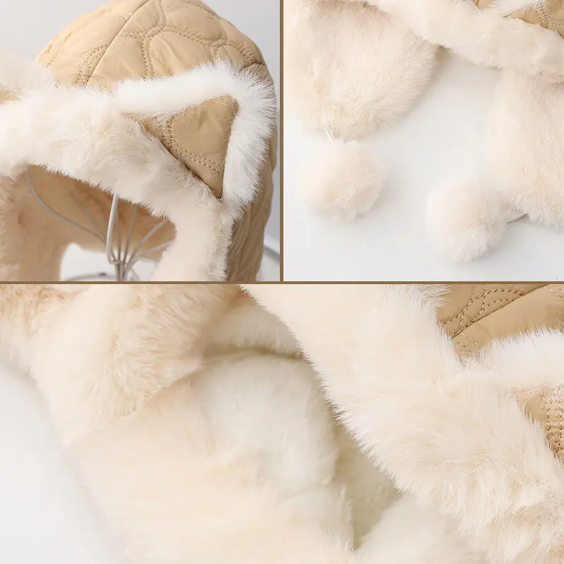 Cute Ears Women Bomber Hats Winter Thicken Plush Warm Ear Protection Hats Fluffy Fur Outdoor Windproof Earmuffs Caps