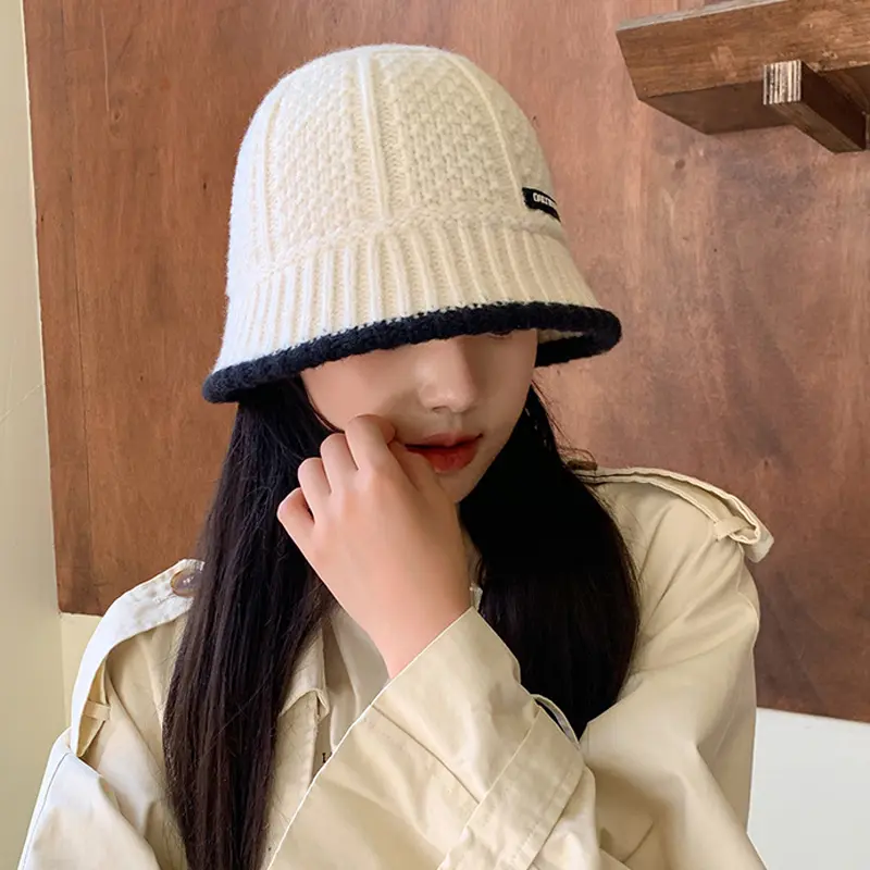 Korean Knit Fisherman Caps for Women Autumn Winter Retro Solid Color Warm Basin Caps Fashion Streetwear Female Bucket Hats