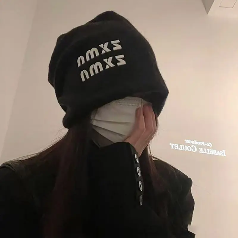 Fashion Letter Baggy Caps Beanies for Women Autumn Winter Knitted Woolen Warm Skullcaps Lady Ear Protection Slouchy Pile Caps