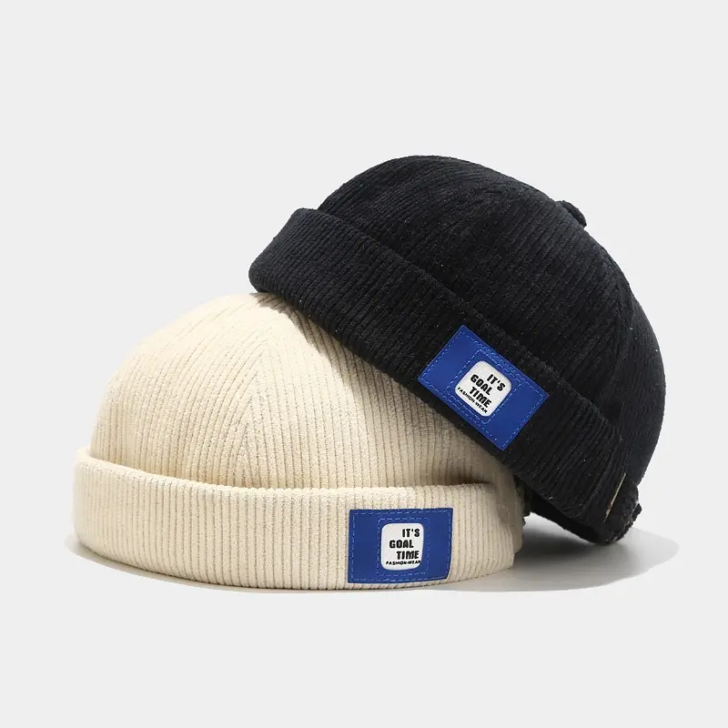 Retro Corduroy Brimless Hats for Men Women Autumn Winter Solid Color Dome Landlord Fashion Hip Hop Melon Caps
