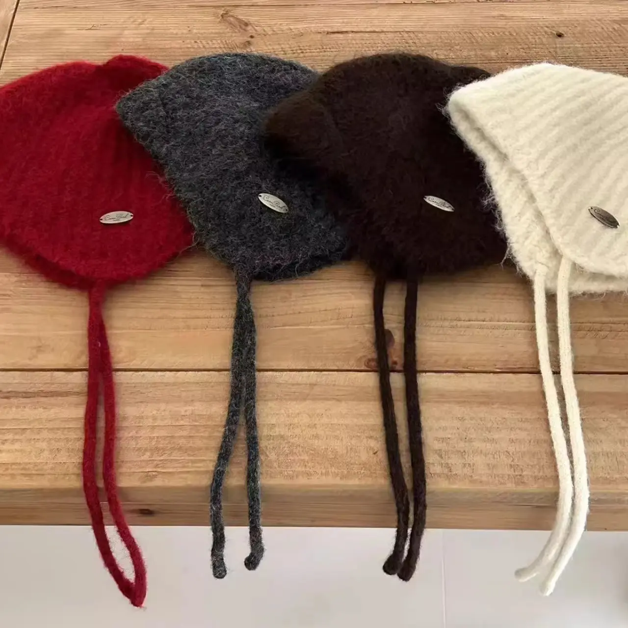 Solid Color Knitted Warm Earmuffs Caps for Women Winter Thicken Lacing Ear Protection Hats Korean Girl Anti-Cold Bonnet