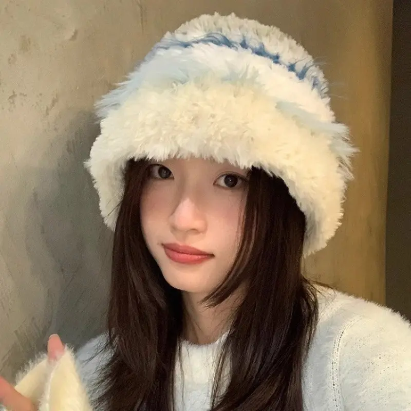Winter Warm Ear Protection Hats for Women Fashion Thick Plush Anti-Cold Wool Pullover Hats Outdoor Windproof Female Skullcaps