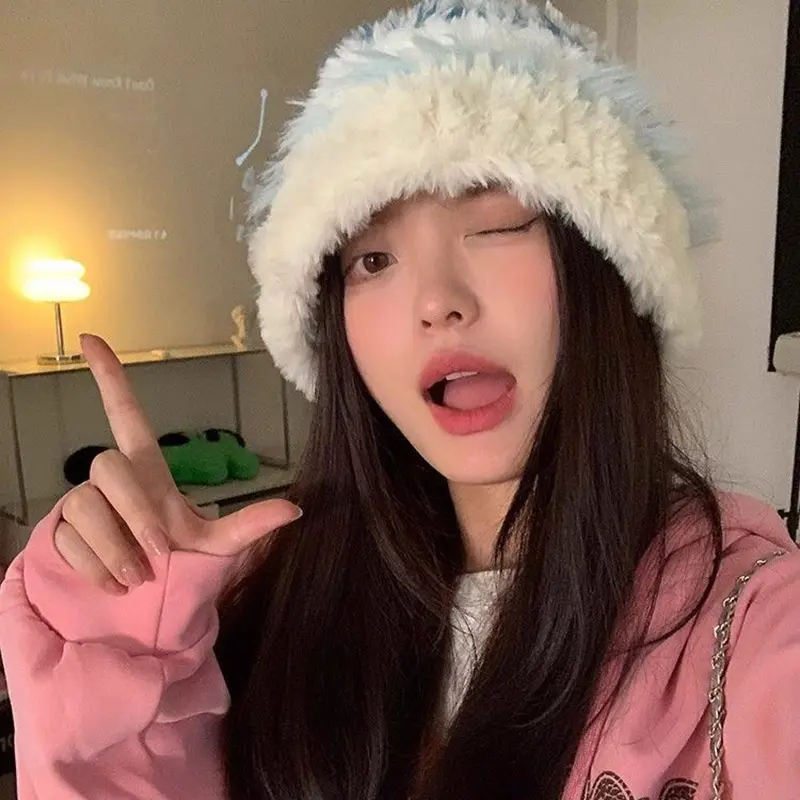Winter Warm Ear Protection Hats for Women Fashion Thick Plush Anti-Cold Wool Pullover Hats Outdoor Windproof Female Skullcaps