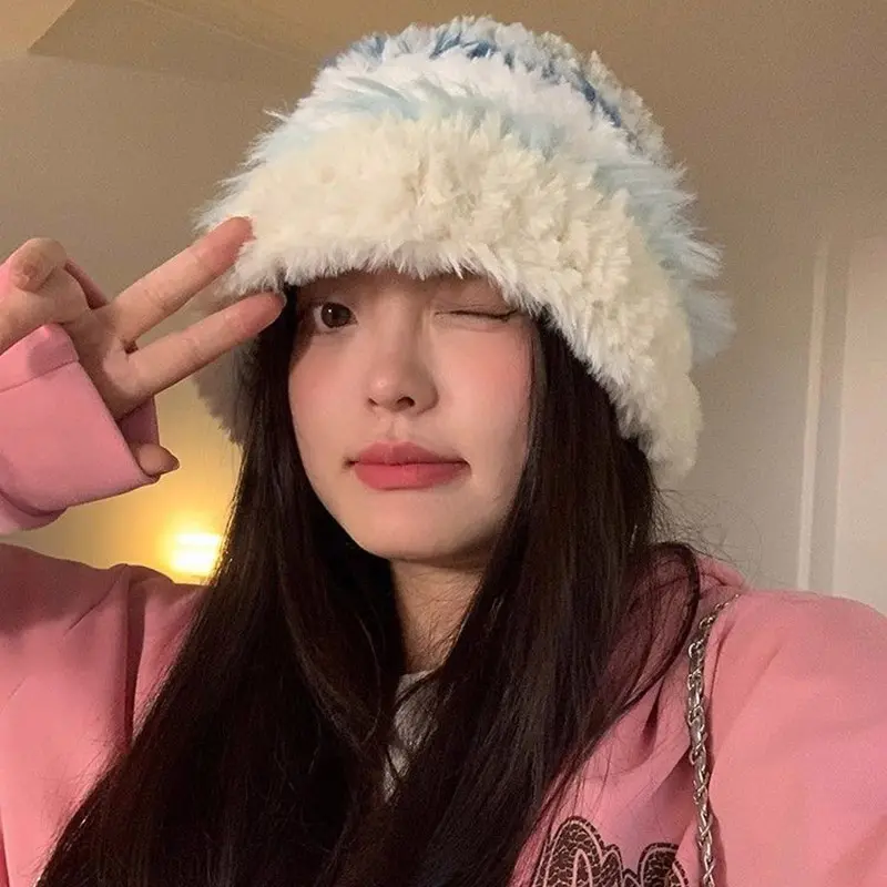 Winter Warm Ear Protection Hats for Women Fashion Thick Plush Anti-Cold Wool Pullover Hats Outdoor Windproof Female Skullcaps