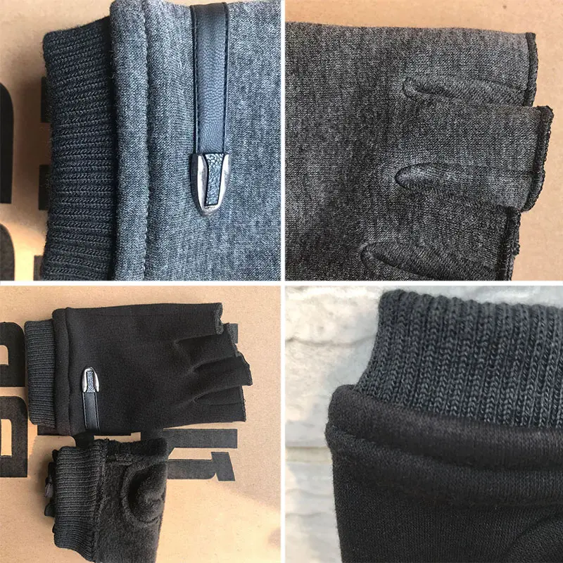 Winter Fleece Warm Gloves Men Half Finger Gloves Stretch Fingerless Mittens For Outdoor Cycling Driving Gloves