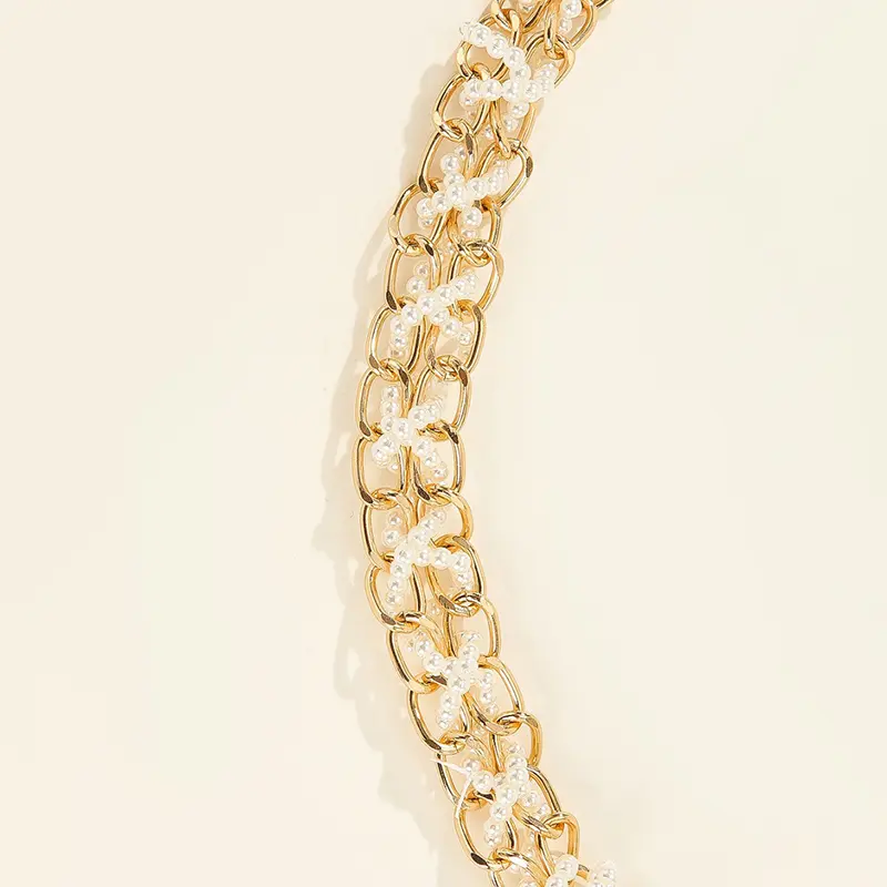 Gold Metal Waist Chain for Women Pearl Pendant Adjustable Thin Waistband Lady Dress Coat Decorative Straps Girdle