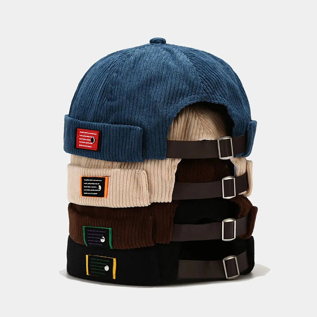 Winter Corduroy Brimless Hats for Men Women Solid Color Dome Adjustable Melon Caps Retro Hip Hop Streetwear Caps