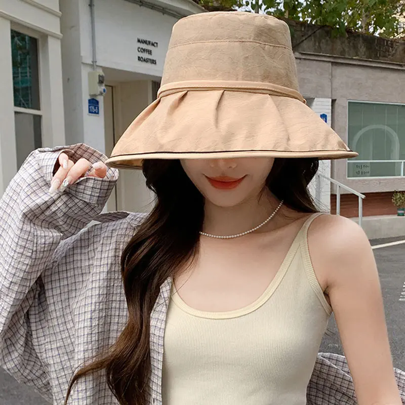 Wide Brim Women Fisherman Caps Summer Outdoor Travel UV Protection Bucket Hats Korean Bow Girl Sunscreen Basin Caps