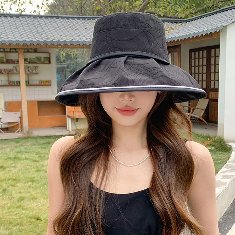 Wide Brim Women Fisherman Caps Summer Outdoor Travel UV Protection Bucket Hats Korean Bow Girl Sunscreen Basin Caps
