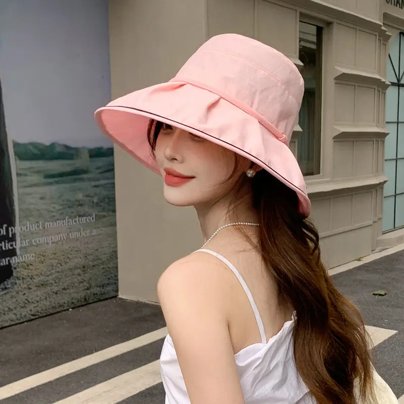 Wide Brim Women Fisherman Caps Summer Outdoor Travel UV Protection Bucket Hats Korean Bow Girl Sunscreen Basin Caps