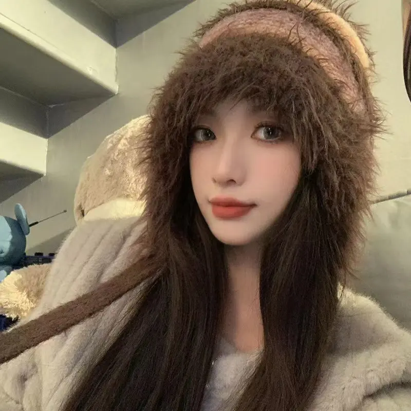Gradient Color Plush Knit Ear Protection Hats for Women Winter Outdoor Windproof Warm Bonnet Fashion Colorful Anti-Cold Earmuffs