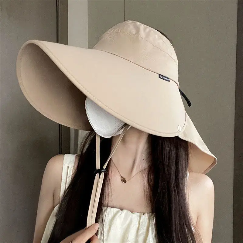Summer Large Brim Shawl Hats for Women Solid Color Face Neck Protection Fisherman Caps Outdoor Beach Lady Sunscreen Caps