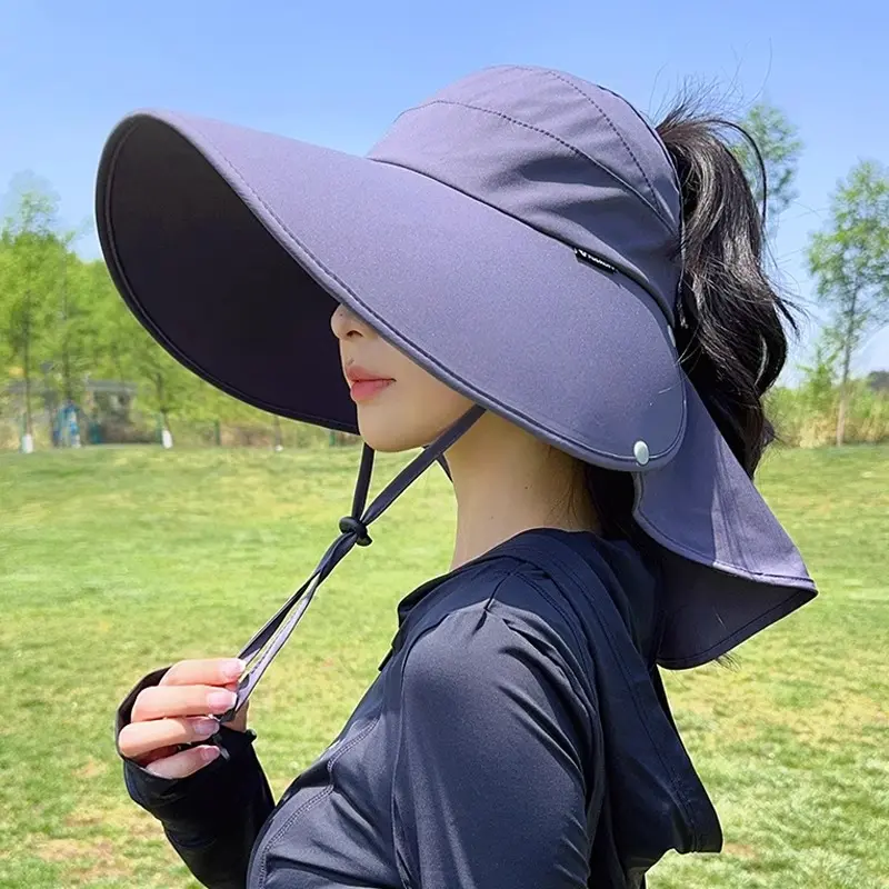 Summer Large Brim Shawl Hats for Women Solid Color Face Neck Protection Fisherman Caps Outdoor Beach Lady Sunscreen Caps