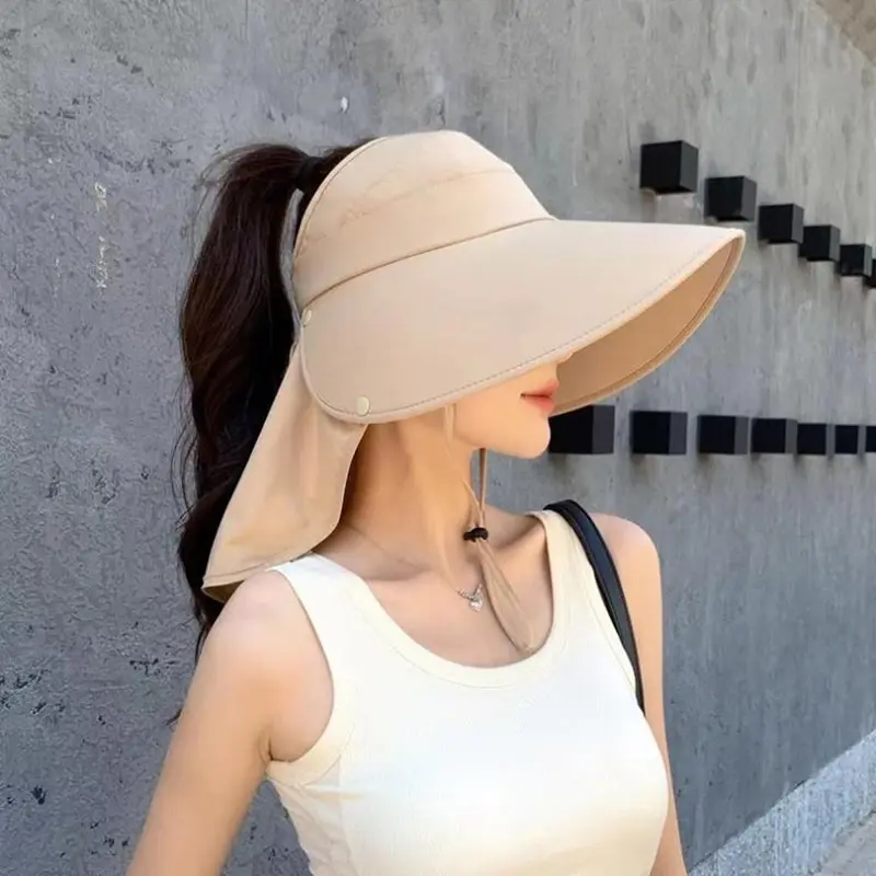 Summer Large Brim Shawl Hats for Women Solid Color Face Neck Protection Fisherman Caps Outdoor Beach Lady Sunscreen Caps