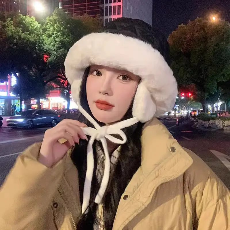 Winter Thick Plush Mongolian Hats Fashion Women Anti-Cold Warm Bomber Hats Outdoor Lady Windproof Ear Protection Hats