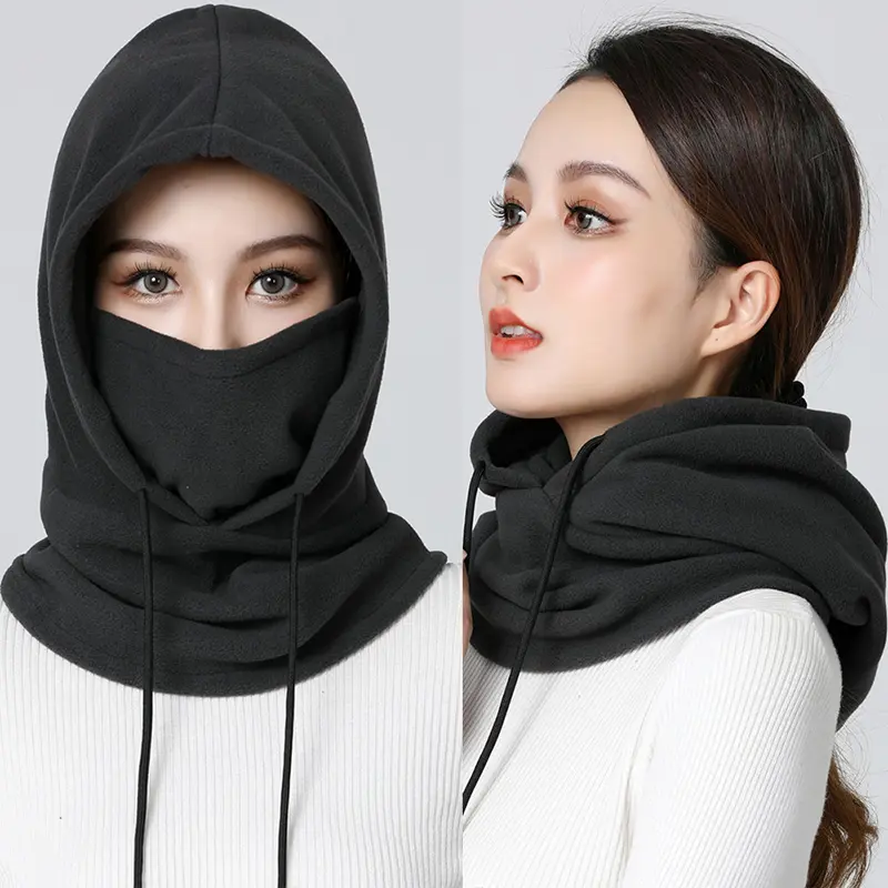 Winter Fleece Warm Balaclava Hats for Men Women Solid Color Neck Protection Mask Hooded Hats Outdoor Cycling Windproof Headgear