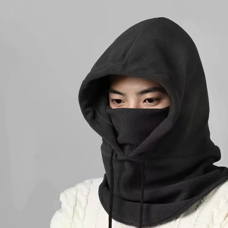 Winter Fleece Warm Balaclava Hats for Men Women Solid Color Neck Protection Mask Hooded Hats Outdoor Cycling Windproof Headgear