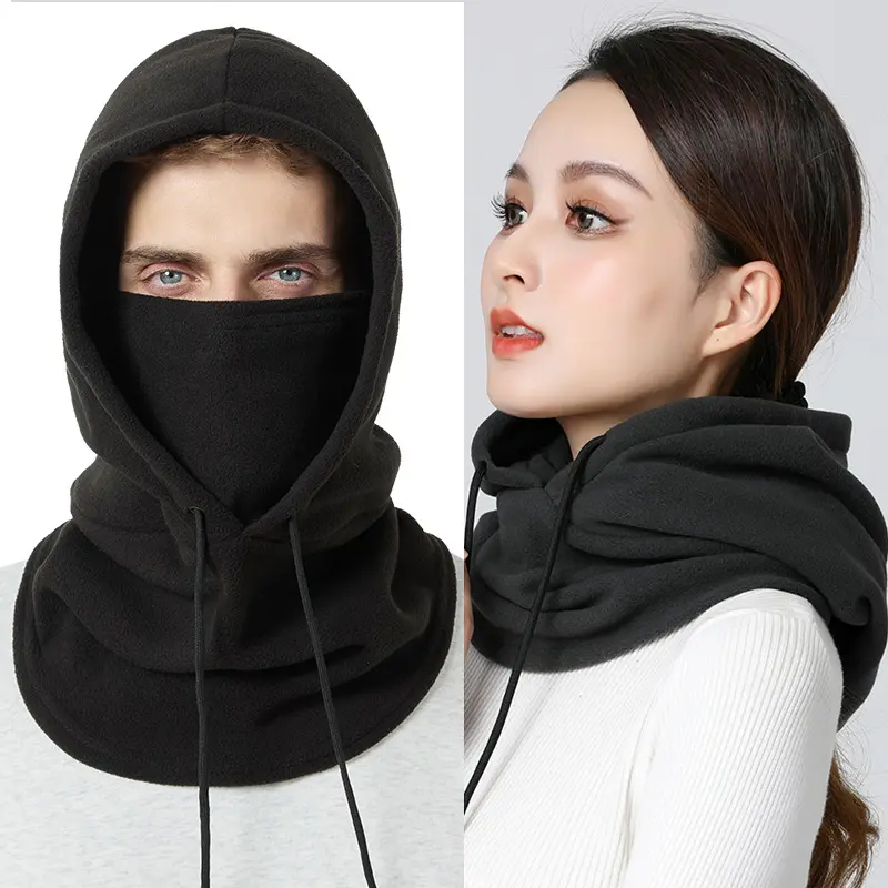 Winter Fleece Warm Balaclava Hats for Men Women Solid Color Neck Protection Mask Hooded Hats Outdoor Cycling Windproof Headgear