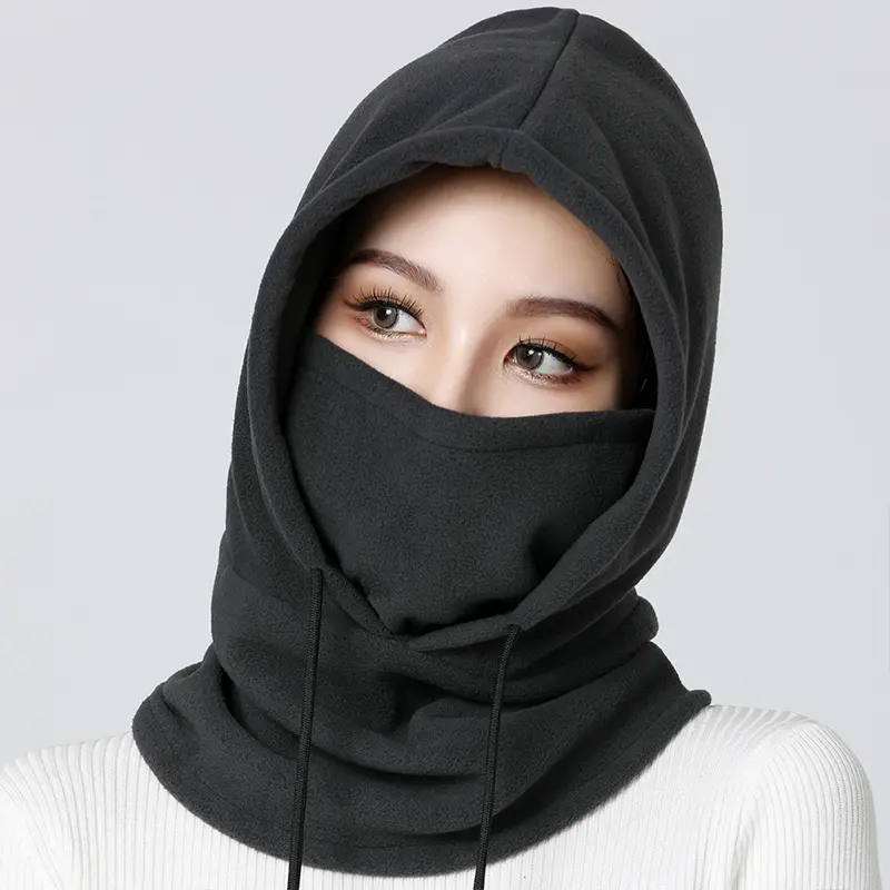 Winter Fleece Warm Balaclava Hats for Men Women Solid Color Neck Protection Mask Hooded Hats Outdoor Cycling Windproof Headgear