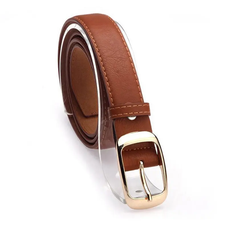 Fashion PU Leather Belts for Women Lady Solid Color Adjustable Metal Buckle Thin Waistband Female Jeans Pant Decorative Straps