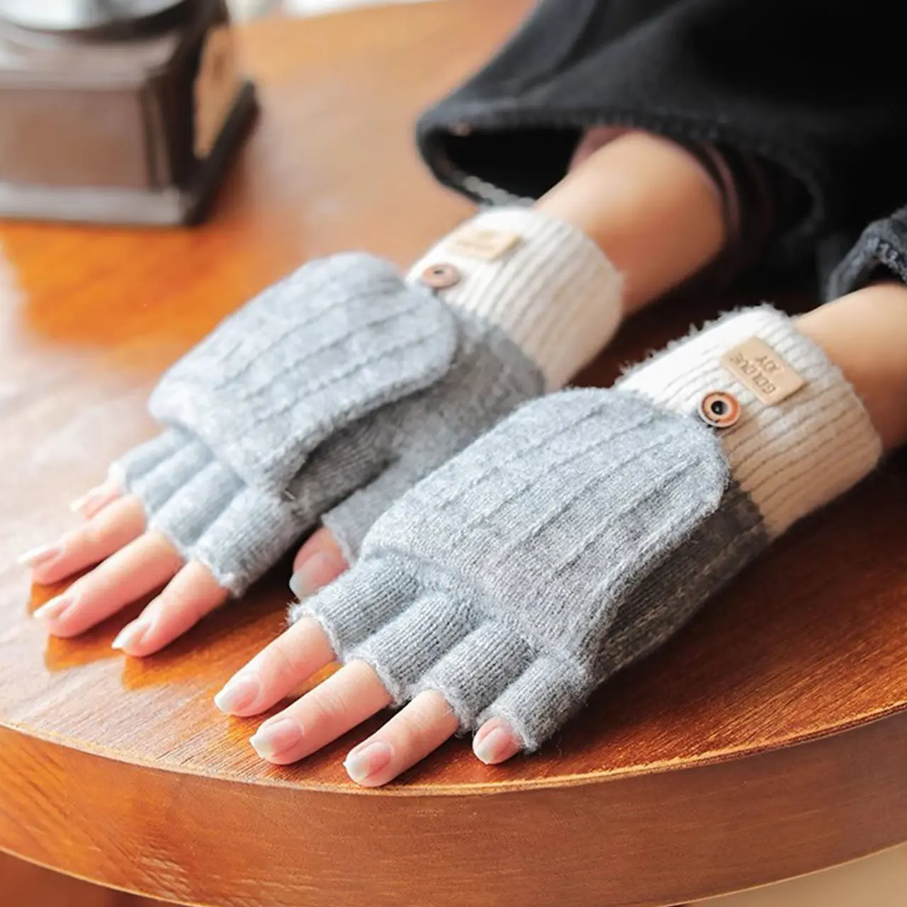 Winter Women Knitted Flip Gloves Fashion Patchwork Soft Thicken Warm Half Finger Mittens Korean Girl Outdoor Windproof Gloves