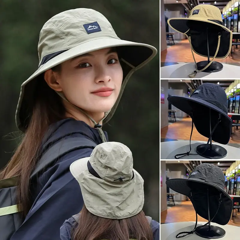 Large Brim Sunshade Shawl Hats for Women Mesh Breathable Summer Sun Visors Unisex Outdoor Mountaineering Anti-UV Fisherman Caps