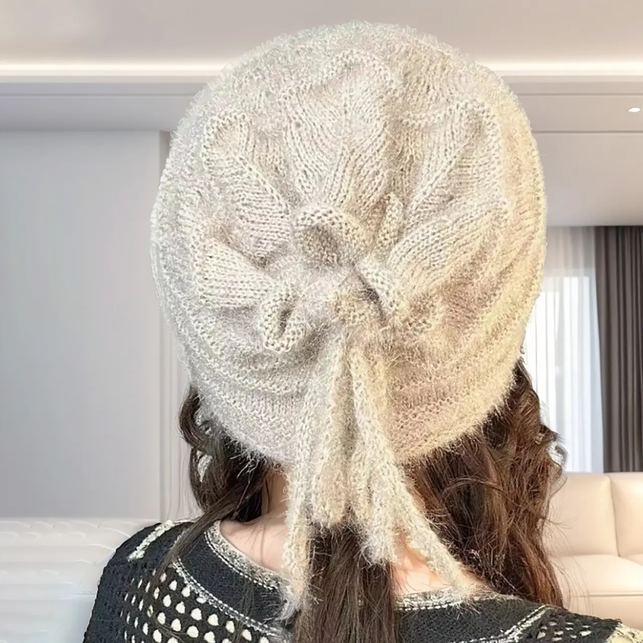 Autumn Winter Knitted Warm Hats for Women Fashion Drawstring Baggy Slouchy Pile Caps Solid Color Lady Windproof Skullcaps
