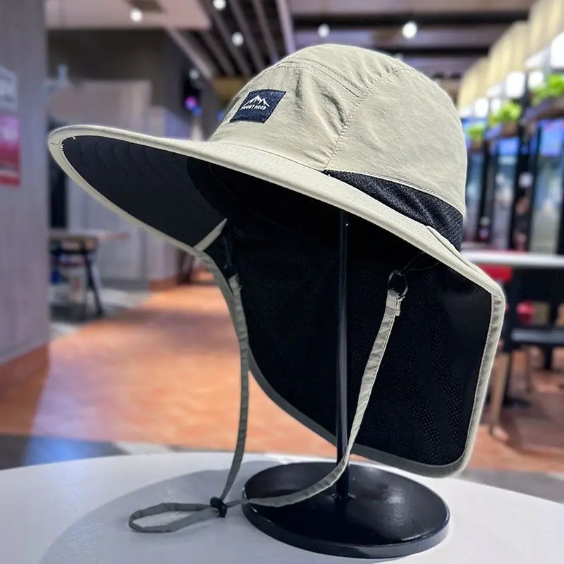 Large Brim Sunshade Shawl Hats for Women Mesh Breathable Summer Sun Visors Unisex Outdoor Mountaineering Anti-UV Fisherman Caps