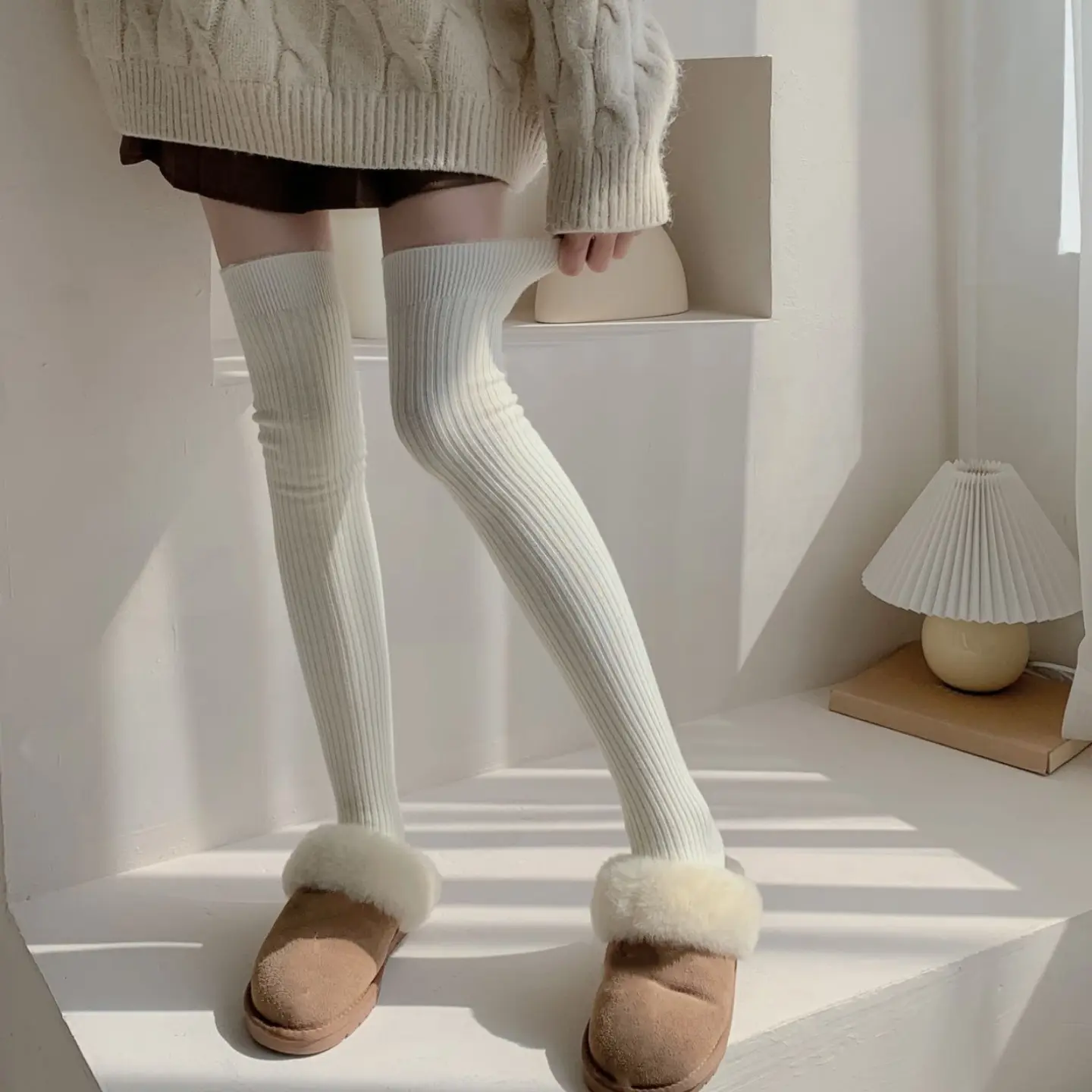 Autumn Winter Stockings for Women Solid Color Thick Warm over Knee Socks Lolita Girl Leggings Tights