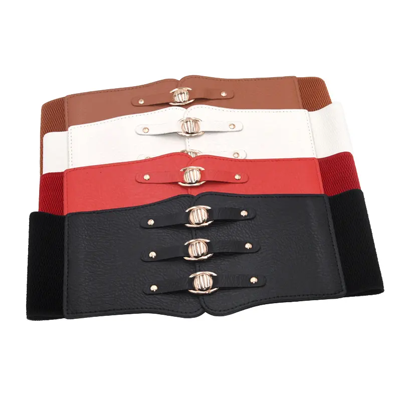 PU Leather Wide Corset Belt for Women Elastic Slimming Body Ladies Dress Belt Strap White Brown Black Female Belt