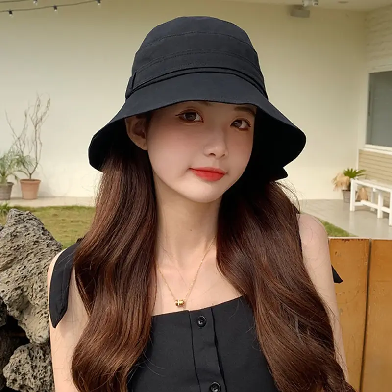 Japanese Solid Color Fisherman Caps for Women Wide Brim Thin Cotton Bucket Hats Travel Beach UV Protection Basin Caps