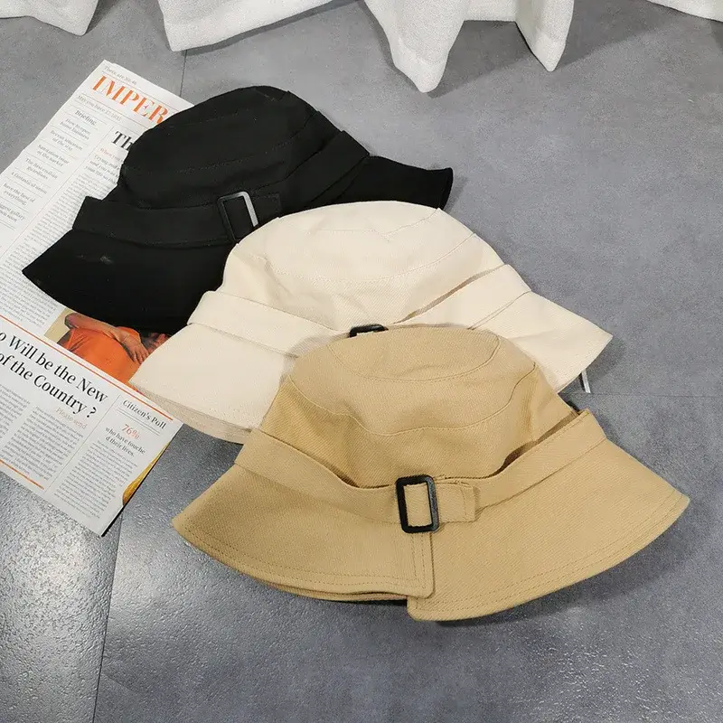 Japanese Solid Color Fisherman Caps for Women Wide Brim Thin Cotton Bucket Hats Travel Beach UV Protection Basin Caps