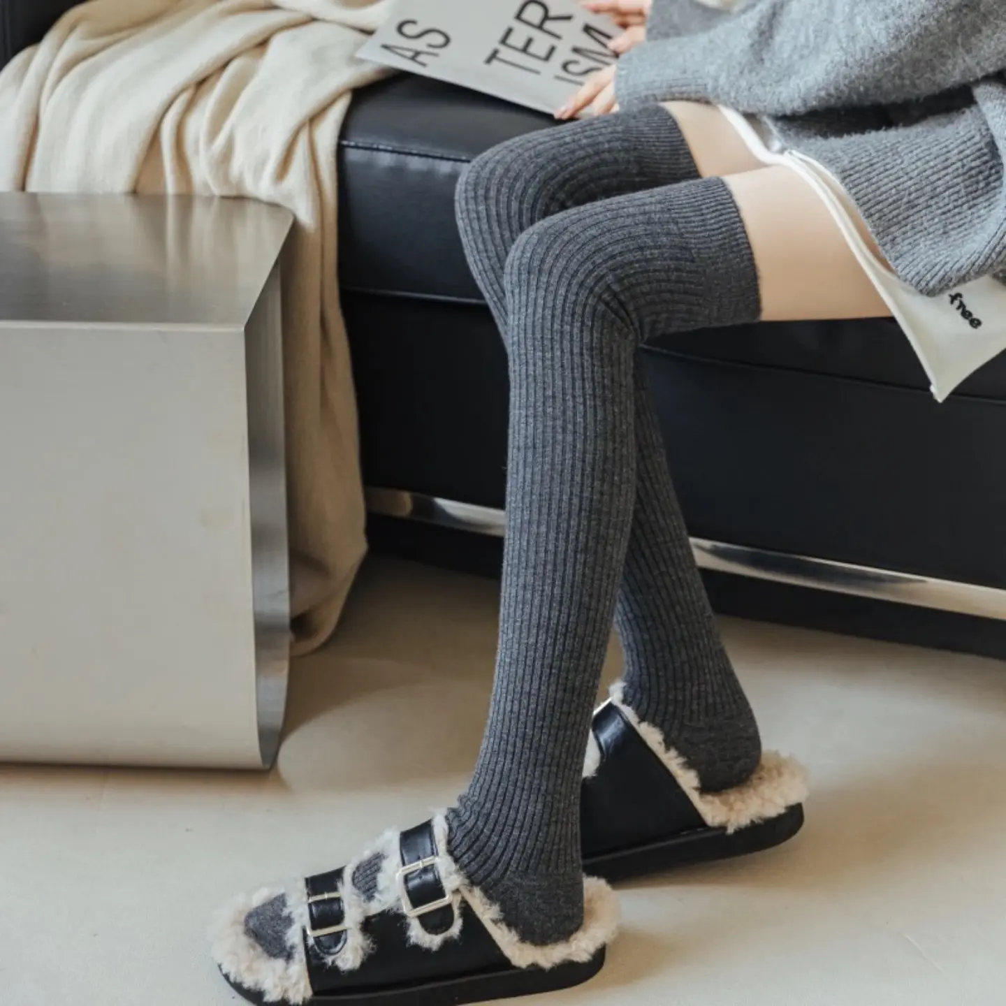 Autumn Winter Stockings for Women Solid Color Thick Warm over Knee Socks Lolita Girl Leggings Tights