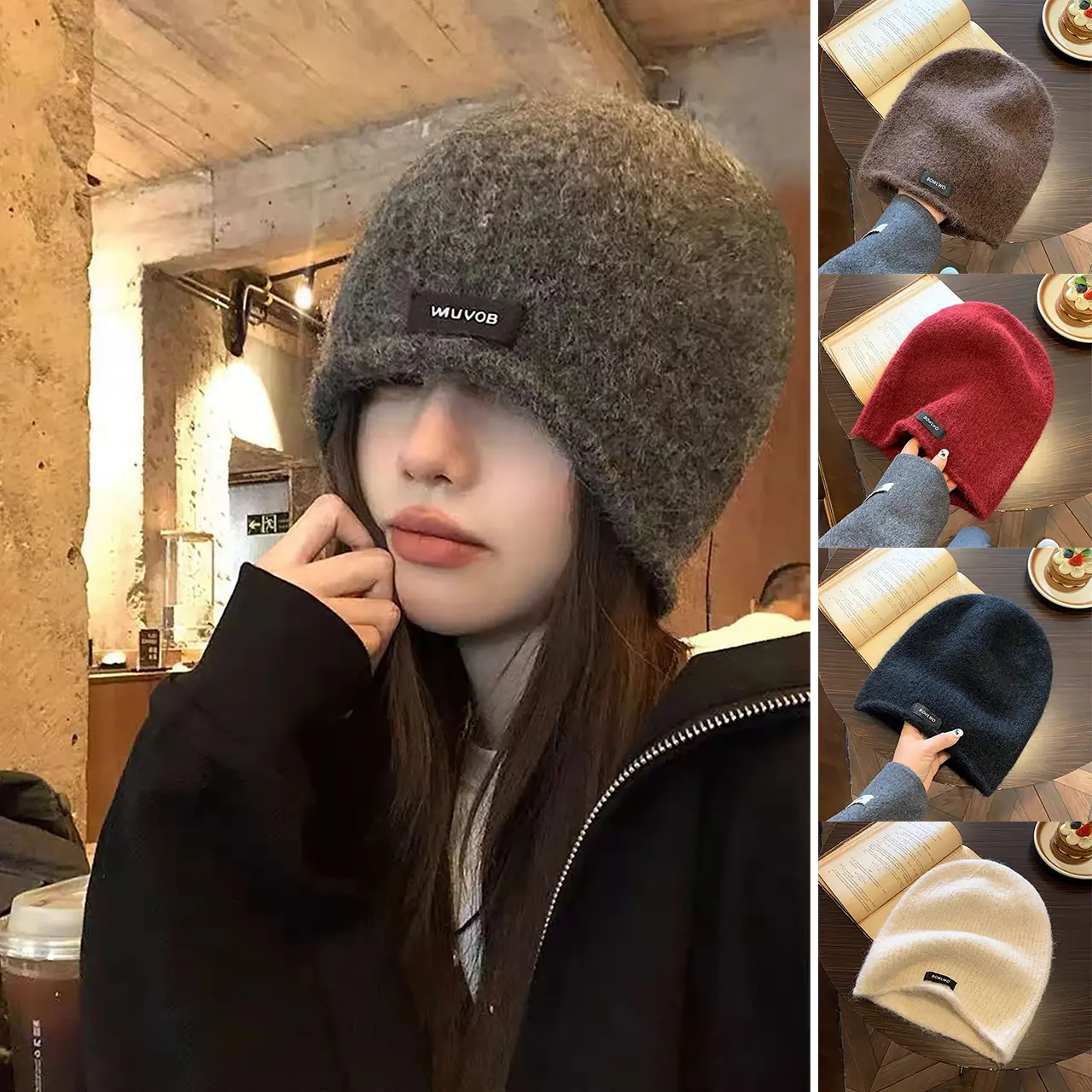 Autumn Winter Slouchy Knitted Beanies for Women Korean Solid Color Warm Ear Protection Hats Outdoor Windproof Skullcaps