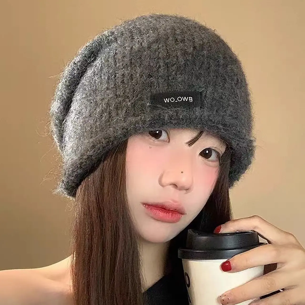 Autumn Winter Slouchy Knitted Beanies for Women Korean Solid Color Warm Ear Protection Hats Outdoor Windproof Skullcaps
