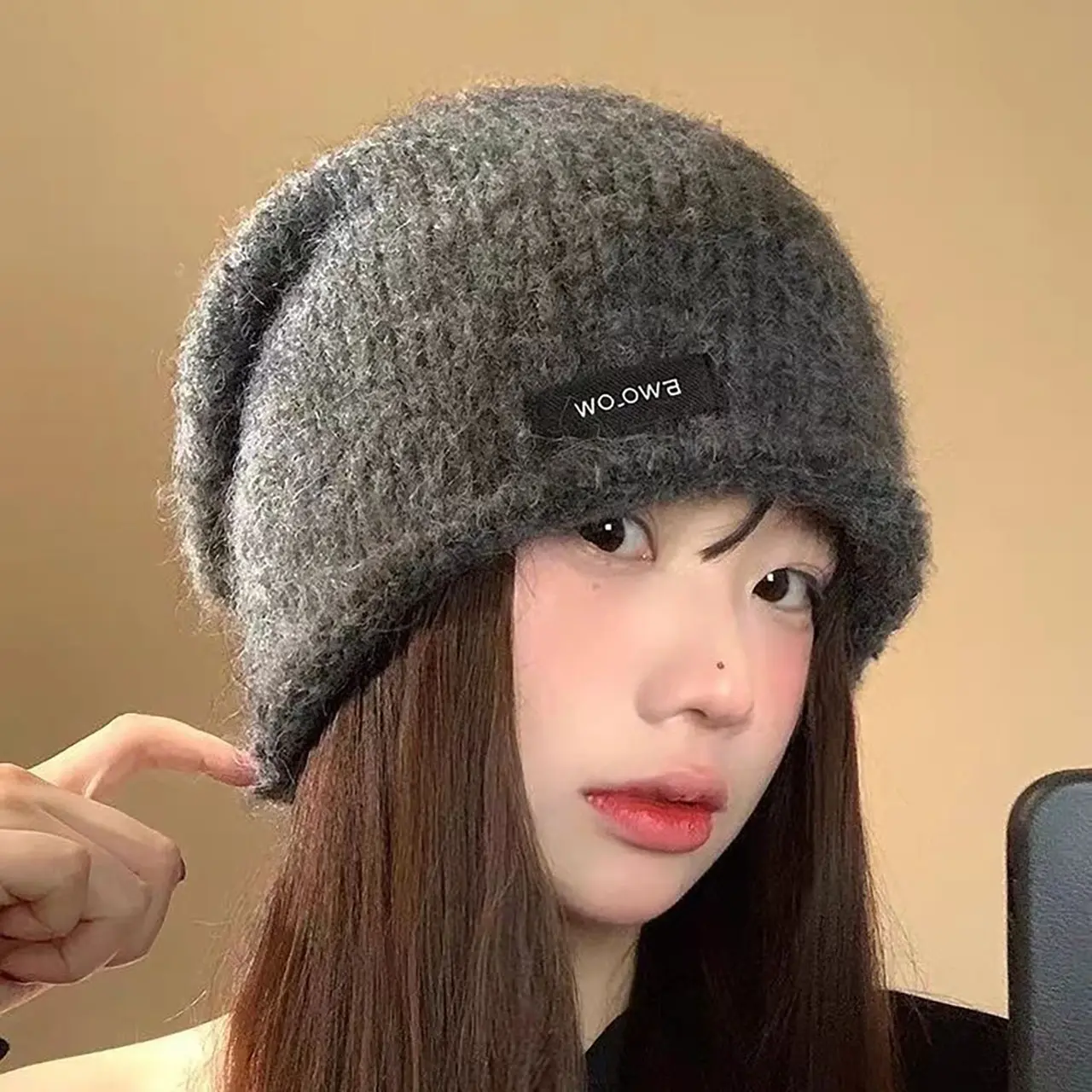 Autumn Winter Slouchy Knitted Beanies for Women Korean Solid Color Warm Ear Protection Hats Outdoor Windproof Skullcaps