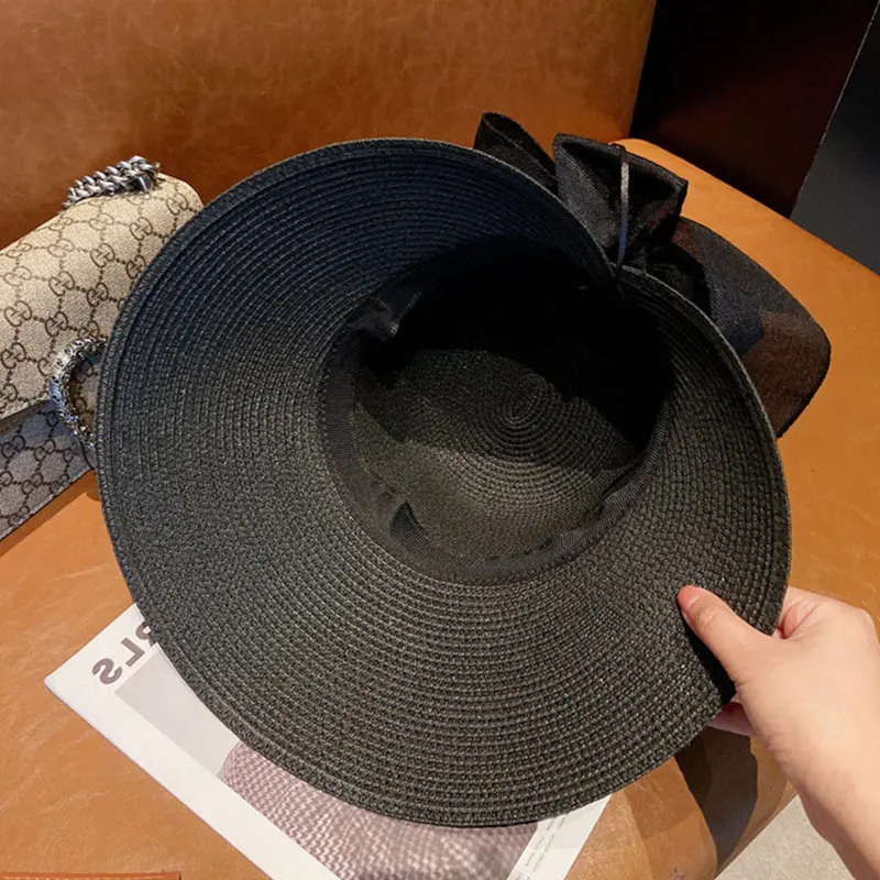 Summer Straw Hat Women Korean Bow Ribbon Big-brim Visor Cap for Female Raffia Hats Outdoor Beach Sunscreen Panama Sun Hats