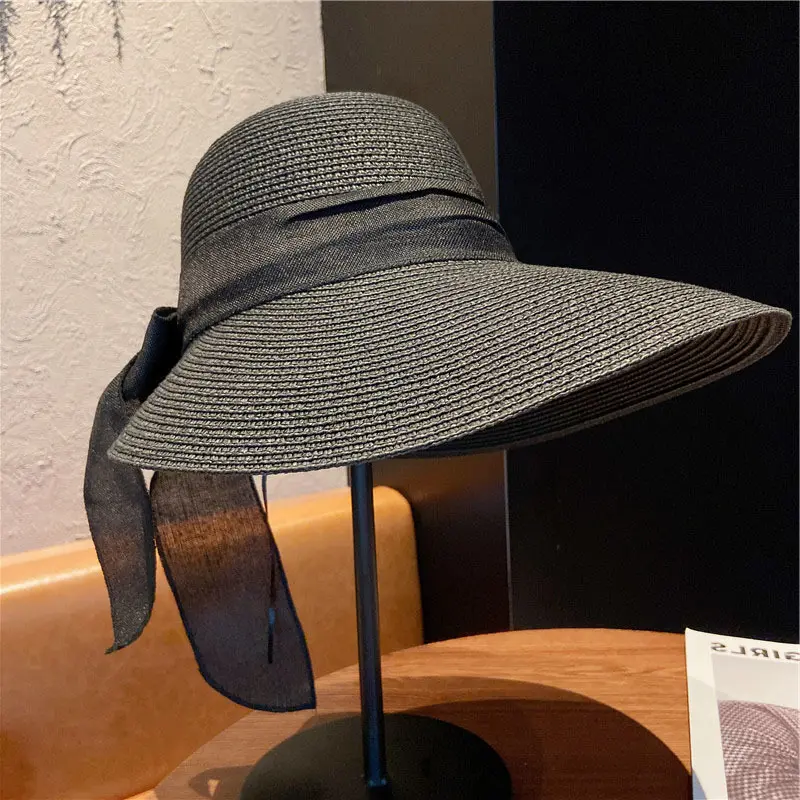 Summer Straw Hat Women Korean Bow Ribbon Big-brim Visor Cap for Female Raffia Hats Outdoor Beach Sunscreen Panama Sun Hats