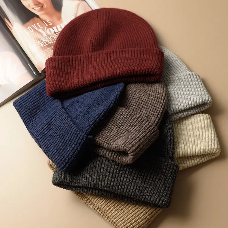 Winter Woolen Knitted Hat for Women Men Solid Color Soft Cotton Thick Warm Unisex Hats Beanies Bonnet Ladies Male Caps